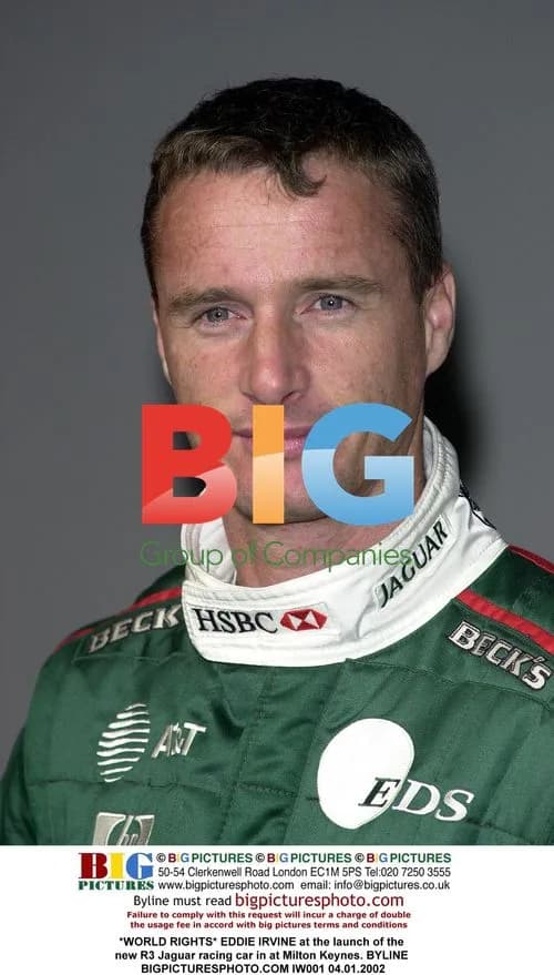 Eddie Irvine at Jaguar R3 launch in Milton Keynes