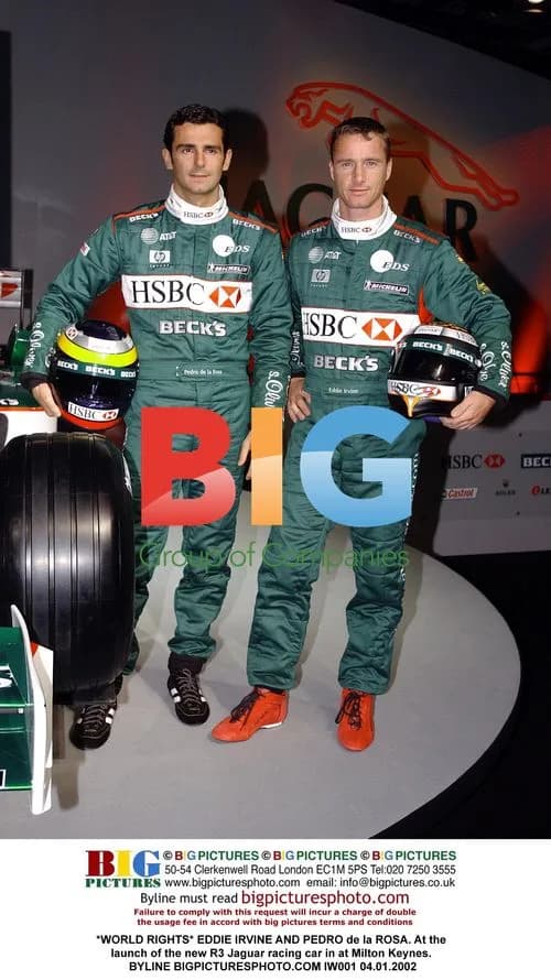 Eddie Irvine and Pedro de la Rosa at Jaguar R3 launch