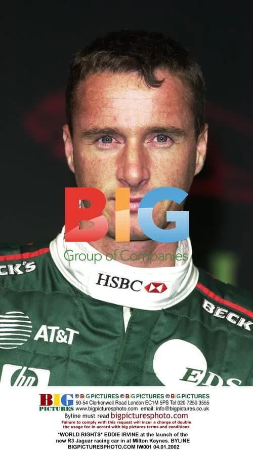 Eddie Irvine at Jaguar R3 launch in Milton Keynes