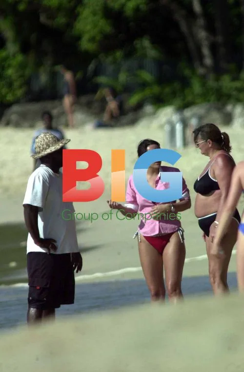Martine McCutcheon at the beach in Barbados