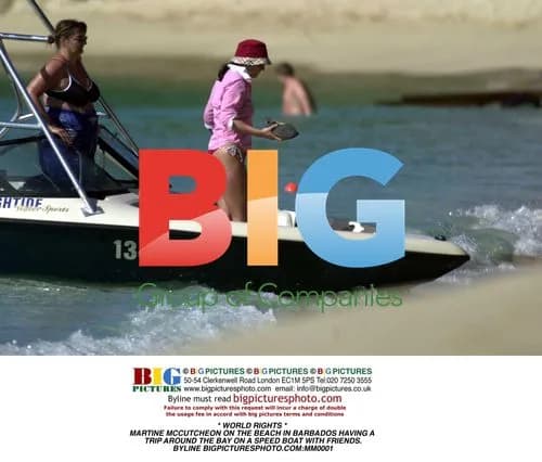 Martine McCutcheon boating in Barbados