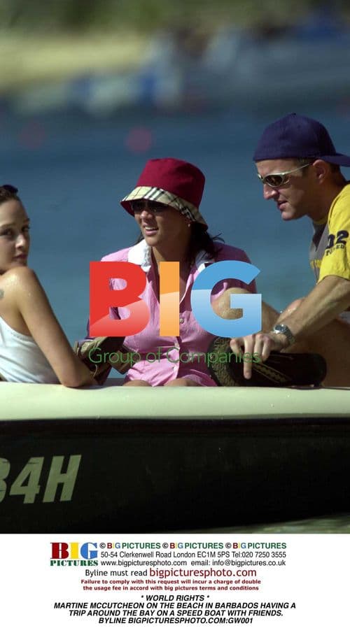 Martine McCutcheon on speed boat in Barbados