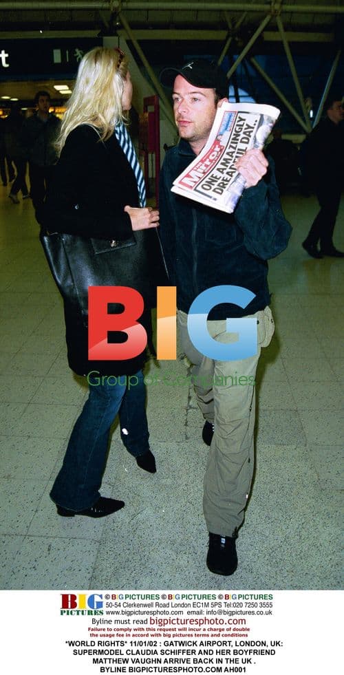 Claudia Schiffer and Matthew Vaughn at Gatwick Airport