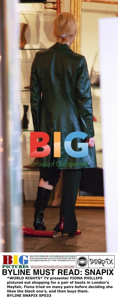 FIONA PHILLIPS shopping for boots in Mayfair