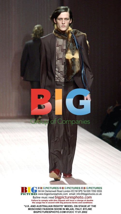 Model on stage at Moschino fashion show in Milan