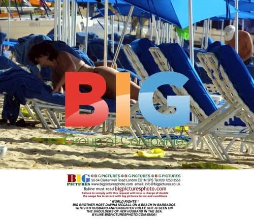 Davina McCall on Beach with Family in Barbados