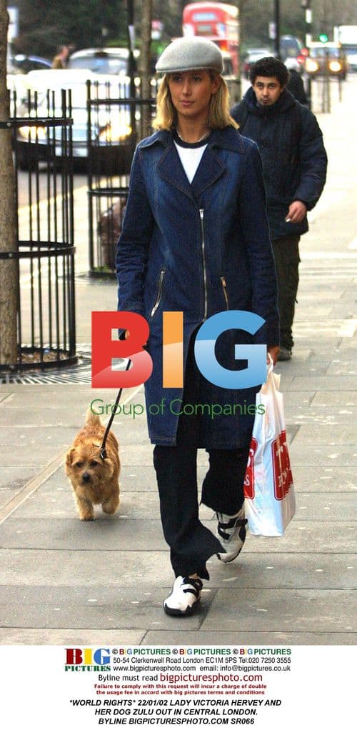 Lady Victoria Hervey and Dog Zulu in London