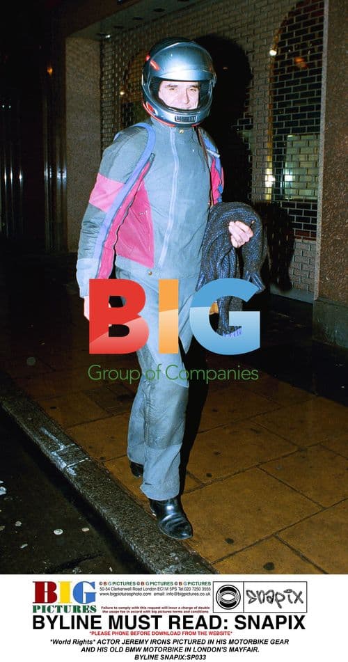 Jeremy Irons on Motorbike in London's Mayfair