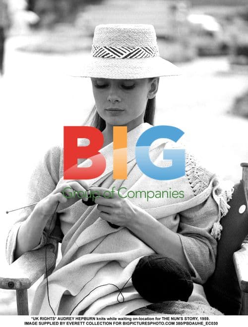 AUDREY HEPBURN knits on THE NUN'S STORY set, 1959