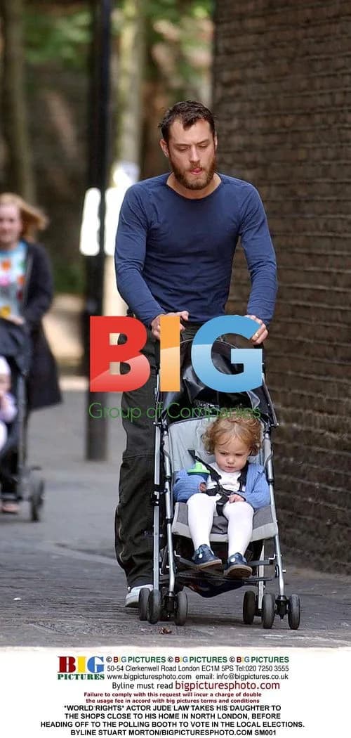 Jude Law Takes Daughter Voting in North London