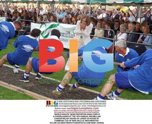 News Reporter Anna Ford Cheerleading at Tug of War Event