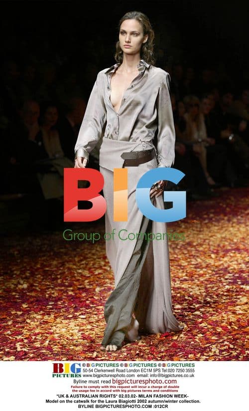 Model walks catwalk at Biagiotti 2002 show