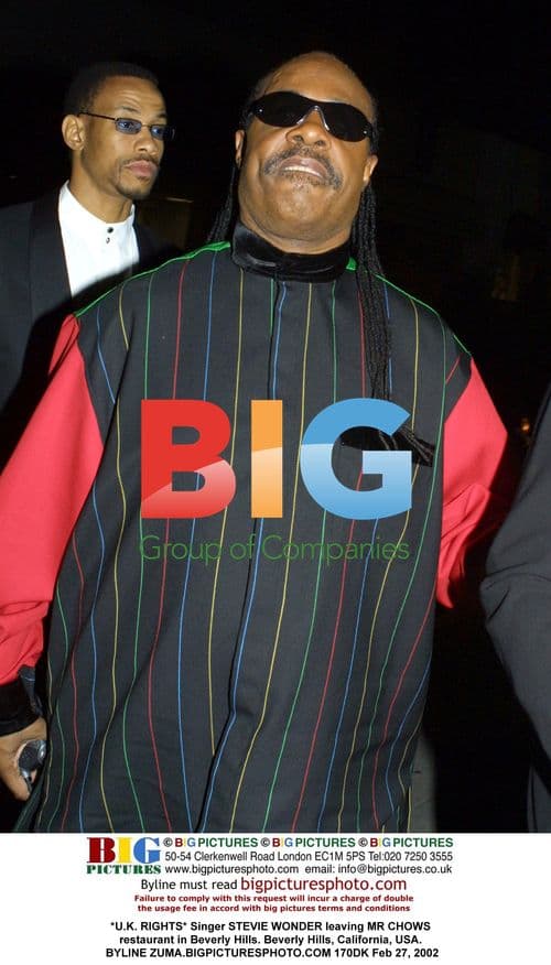 Singer Stevie Wonder leaving restaurant in Beverly Hills