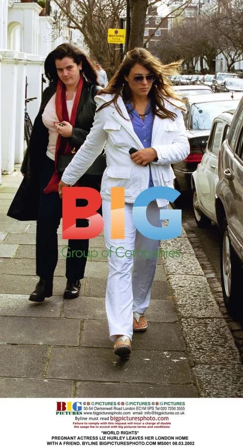 Pregnant Liz Hurley leaves London home