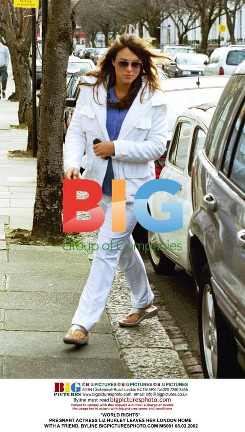 Pregnant Liz Hurley Leaves London Home with Friend