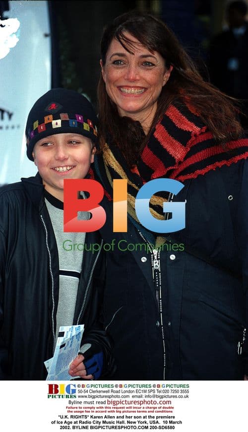 Karen Allen and son at 'Ice Age' premiere