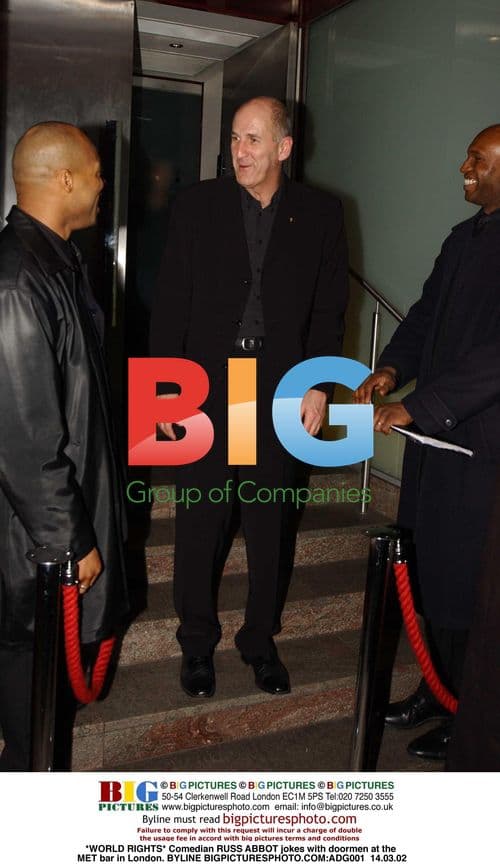 Russ Abbot joking with doormen at MET bar