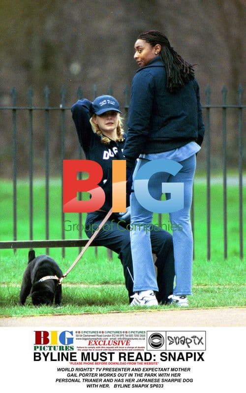 Gail Porter Works Out with Trainer and Dog