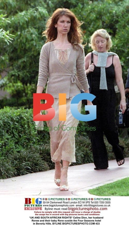 Celine Dion and family outside Beverly Hills hotel