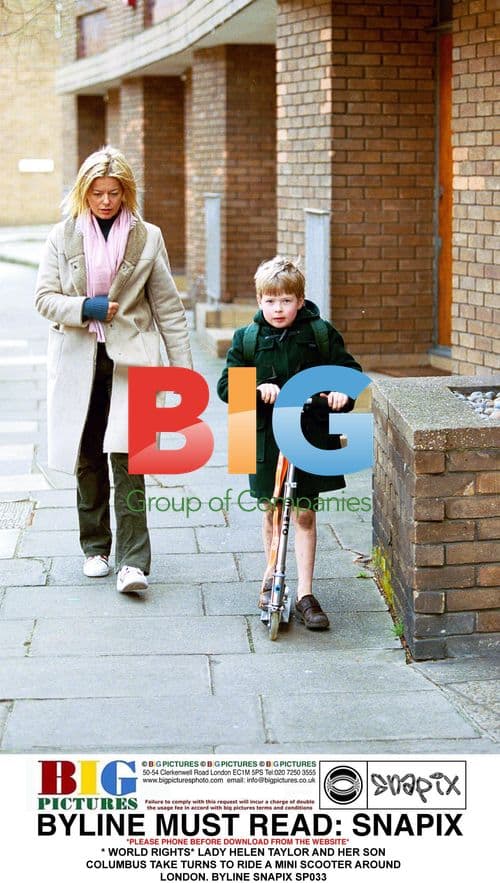 Lady Helen Taylor and son ride scooter in London