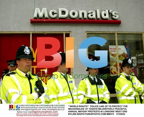 Police line up at Mayday protests in London