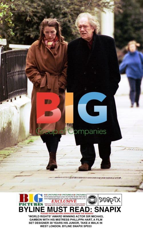 Sir Michael Gambon and Phillippa Hart in West London