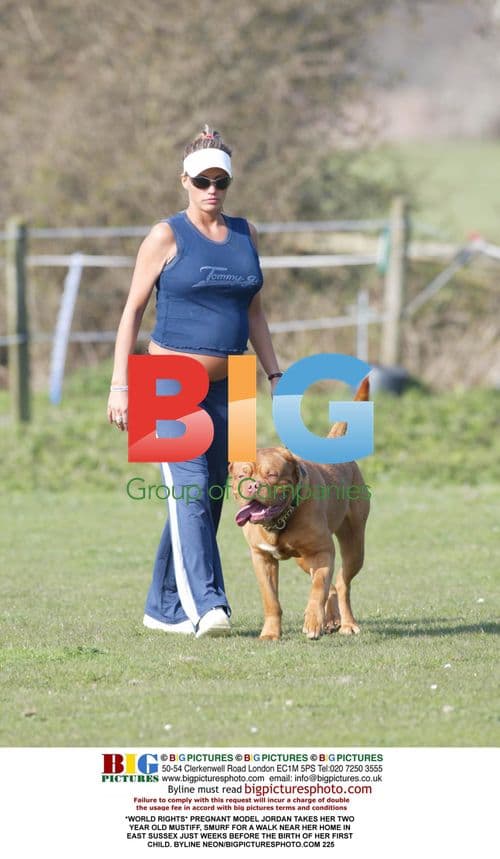 Pregnant Model Jordan Takes Dog for Walk
