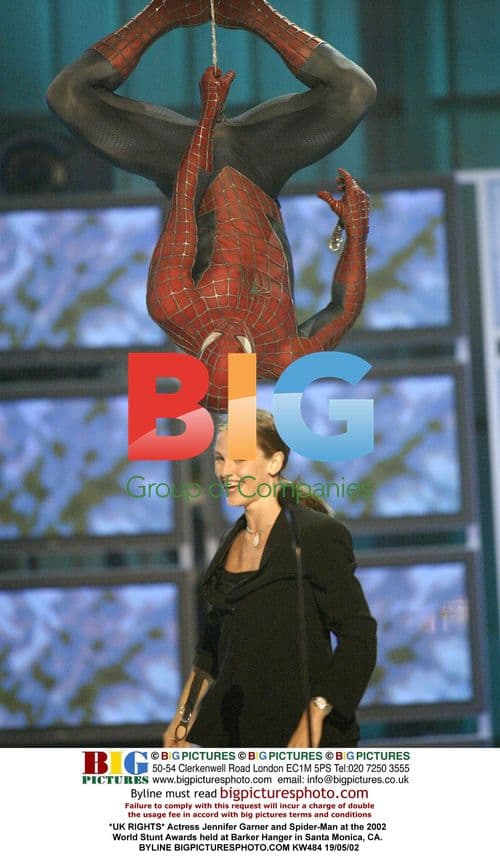 Jennifer Garner and Spider-Man at 2002 World Stunt Awards