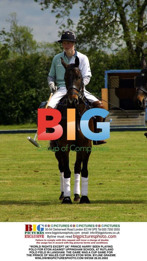 Prince Harry plays polo for Eton against Uppingham
