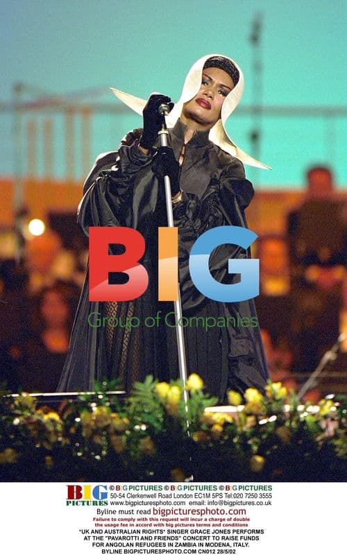 Singer Grace Jones performs at Pavarotti concert in Modena