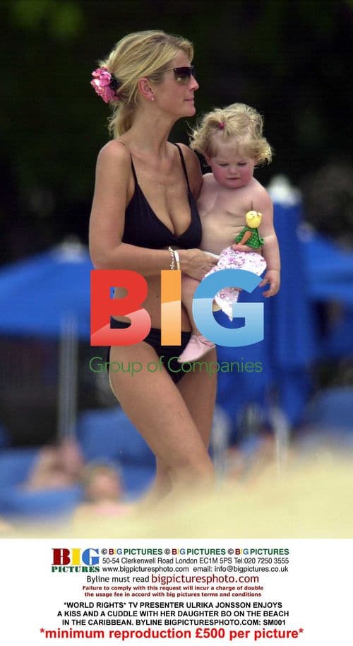 Ulrika Jonsson and Daughter Bo on Caribbean Beach