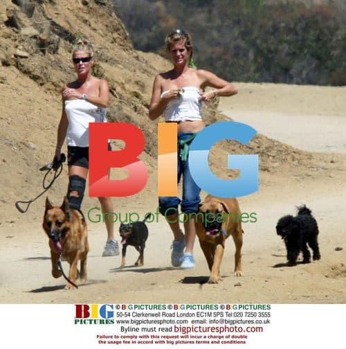 Rachel Hunter and Sister Walk Dogs in Hollywood
