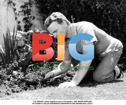 James Cagney at home in garden, 1936