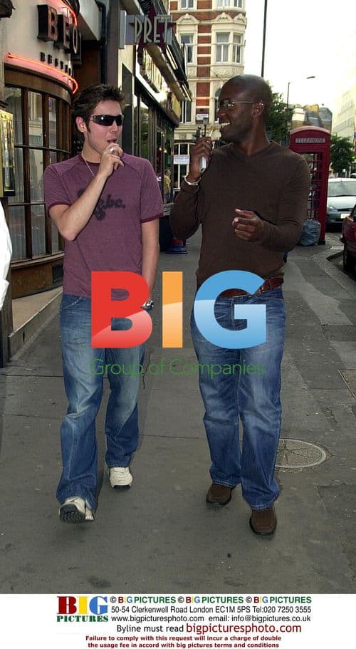 Singer David Sneddon and friend at 'Browns' in London