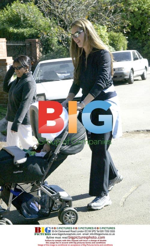 Brooke Shields takes walk with baby and nanny