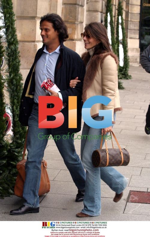 Liz Hurley and Arun Nayar outside Paris hotel