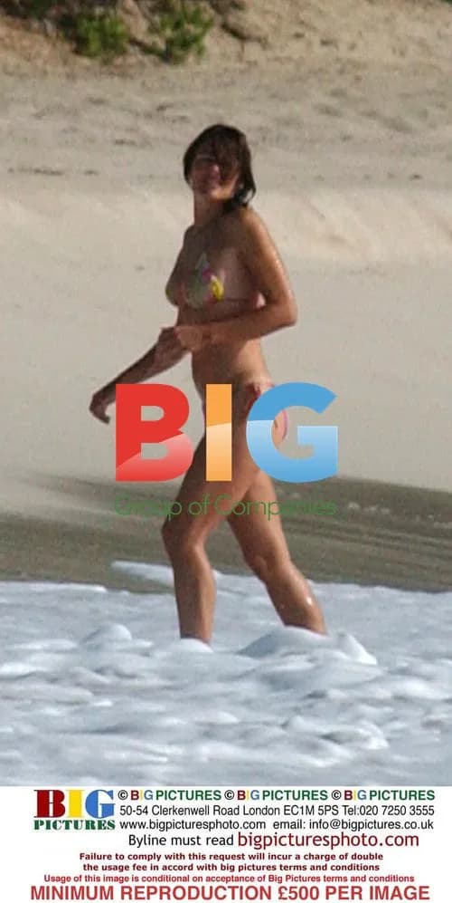 Elizabeth Hurley with Boyfriend and Son on Caribbean Beach