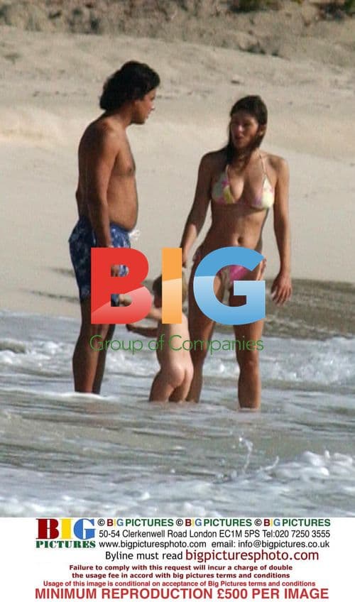 Elizabeth Hurley on Caribbean beach with family