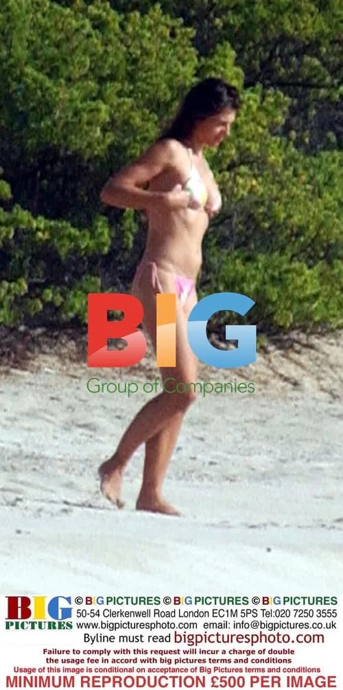 Elizabeth Hurley on Beach with Boyfriend