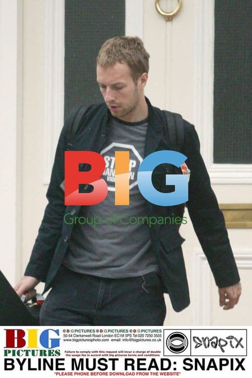 Chris Martin Exits Home in Topical Tee
