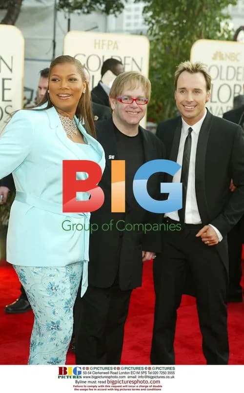 Queen Latifah, Elton John and David Furnish at 2003 Golden Globes
