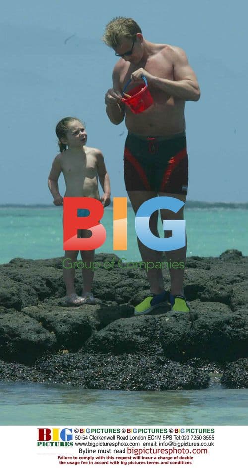 Gordon Ramsay and family on beach in Mauritius