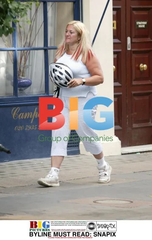 Vanessa Feltz rides bike in central London
