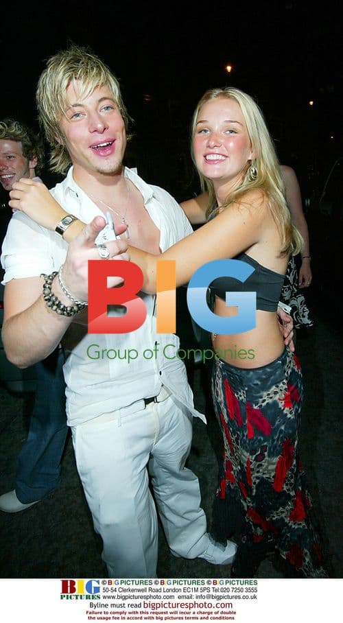 Duncan from Blue and female friend leaving 'Pirates' party