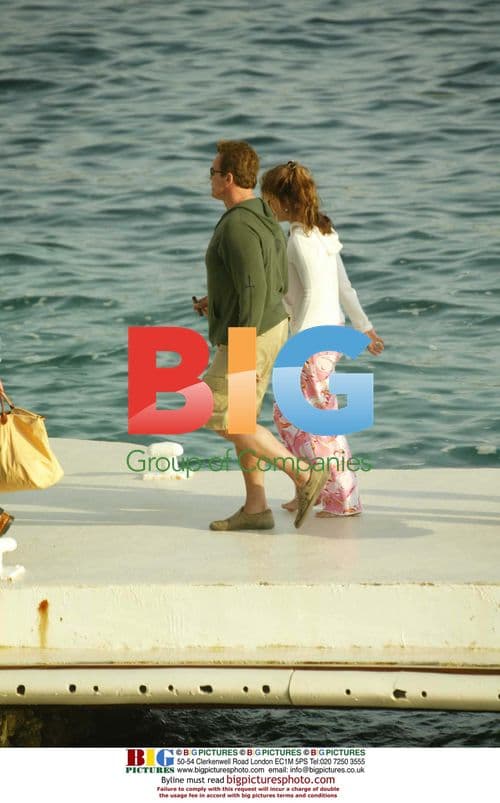 Arnold Schwarzenegger arrives by boat in Antibes