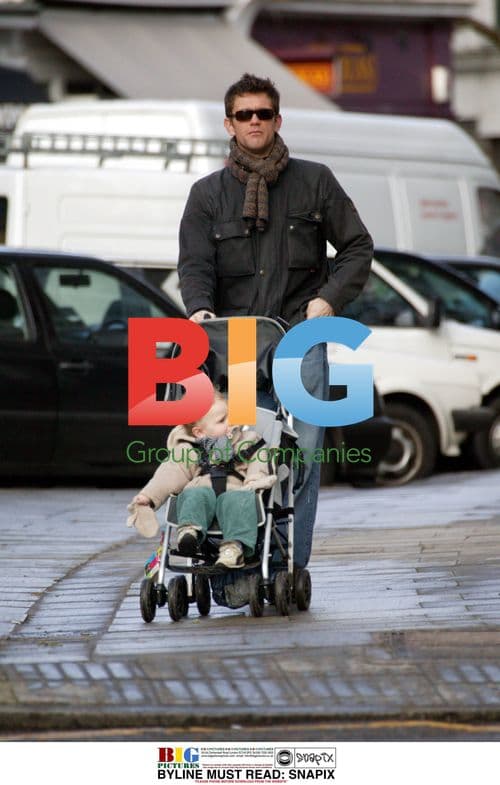Actor Scott Maslem with baby son in North London
