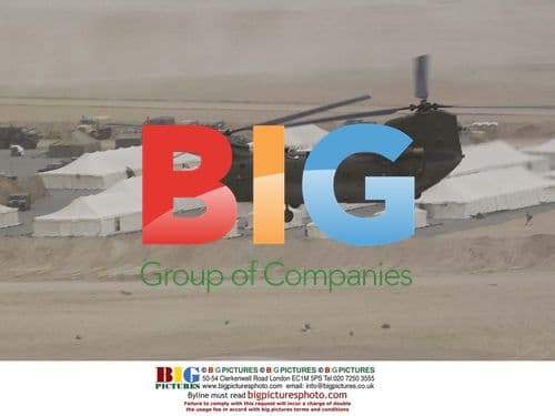 UK Chinook helicopter over desert