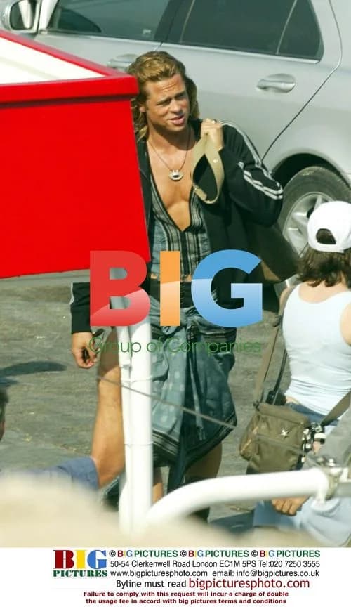 Brad Pitt on Set of 'Troy'