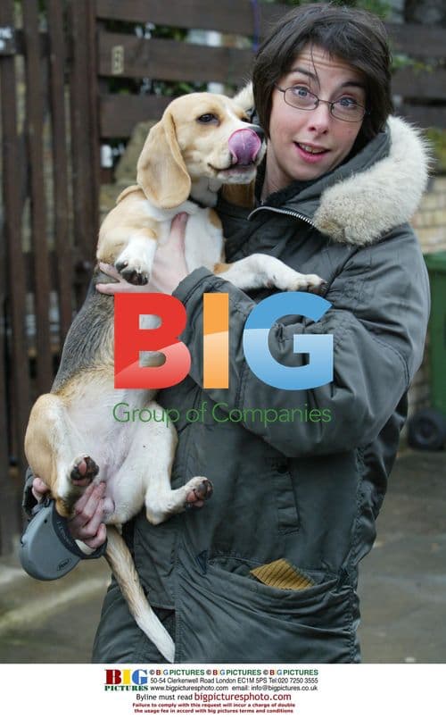 TV Presenter Sue Perkins and Her Dog in North London