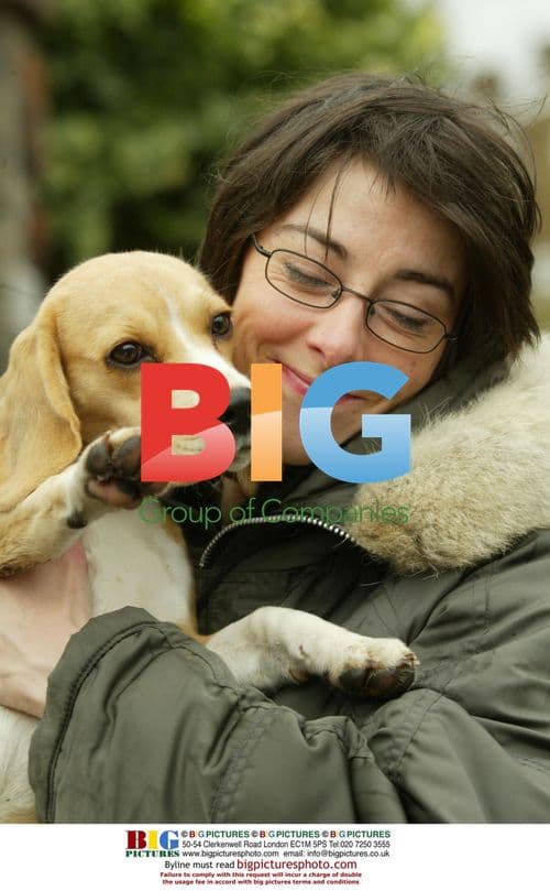 TV Presenter Sue Perkins & Dog in North London